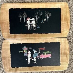 Vintage 1952 Pair of Kentley Buffet Trays Fifi Pepe Poodles Romance Cafe Michel